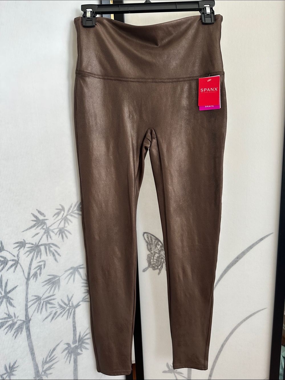 SPANX Faux Leather High-Waist Leggings in Bronze Metal (Chocolate Brown)
